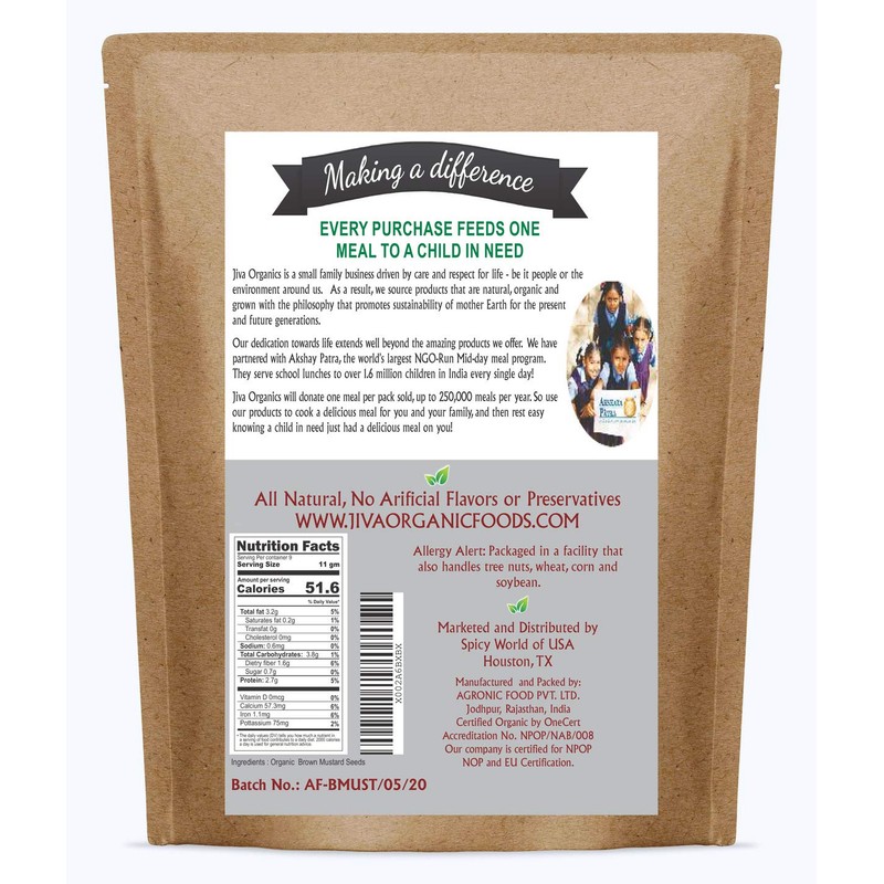 Jiva Organic Black Mustard Seeds Whole 2.75 Pound Bulk Bag