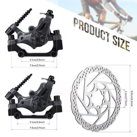 TOBWOLF 1 Pair Mechanical Disc Brake Kit, MTB Front & Rear Disc Brake Caliper with 160mm Rotor, Dual Piston Mechanical Disc Brake Set, Bicycle Accessories for Mountain Bike, Road Bike, BMX - Black