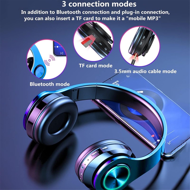 Bluetooth Headphones Over Ear, Foldable Wireless Headset, Lightweight Headphones with