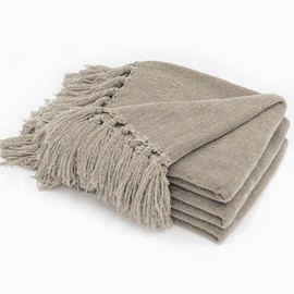 EVERGRACE Soft Chenille Throw Blanket for Couch, Cozy Plush Fuzzy Decorative Chenille Knit Throw Blanket with Tassels, Lightweight Blanket and Throws for Bed Sofa Gift Home Decor, Taupe 60"x80"