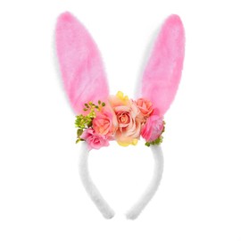 Rabbit Headband with Flower，Rabbit Ears Floral Spring Hair Accessories for Women (Pink, One size)