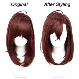 Brown Shoulder-Length Cosplay Wig Heat Resistan Synthetic Fiber Hairs for Uniex Adult Cos Halloween Christmas Anime Party Replacement Wigs