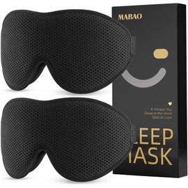 MABAO MABAO 2 Packs Sleep Mask for Side Sleeper, Eye Mask for Sleeping Women Men, 3D Contoured Cup No Eye Pressure 100% Light Blocking Sleeping Mask with Adjustable Strap Night Blindfold Flight, Nap, Black