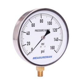MEASUREMAN 4-1/2" Dial Size, 304 Stainless Steel Case,Drinking Water Lead-Free Contractor Pressure Gauge, 0-160Psi,+/-1% Accuracy, 1/4" NPT Lower Mount