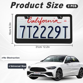 AMZAUTO 2 Pack Matte Black License Plate Frame, Black Metal License Plate Frame with 2-Hole, Universal Solid Stainless Steel Holder, Includes Screws for Men & Women