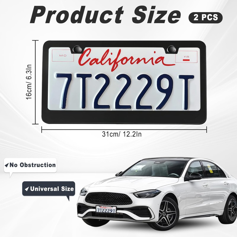 AMZAUTO 2 Pack Matte Black License Plate Frame, Black Metal