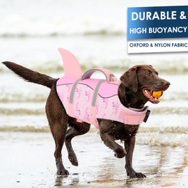 AOFITEE Dog Life Jacket, Shark Dog Life Vest for Swimming Boating, High Flotation Pet Lifesaver with Rescue Handle, Reflective French Bulldog Lifejacket, Life Jackets for Small Medium Large Dogs, M