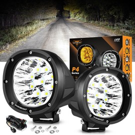 Auxbeam 4In 90W Round Led Offroad Lights, 2PCS 9000LM Led Light Pod Super Bright Round Driving Light with Wiring Harness Kit Spot White Beam for Truck Pickup SUV ATV UTV 4x4 Jeep Wrangler Motorcycle