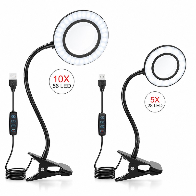 LED Magnifying Glass Lamp for Close Work – 5X/10X Lighted