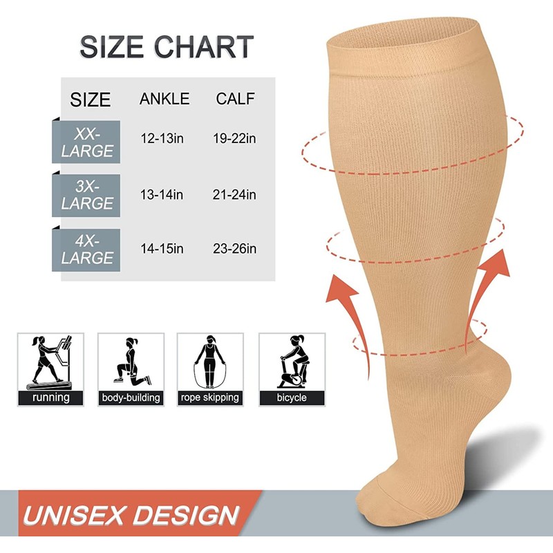 Cheeroyal 2 Pair Plus Size Compression Socks for Women Men