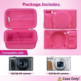 BOVKE Protective Case and Soft Cover for Canon PowerShot SX740/ SX730 Digital Camera, Silicone Rubber Camera Sleeve with Hard Carrying Case fits Canon Sx740, Rosered