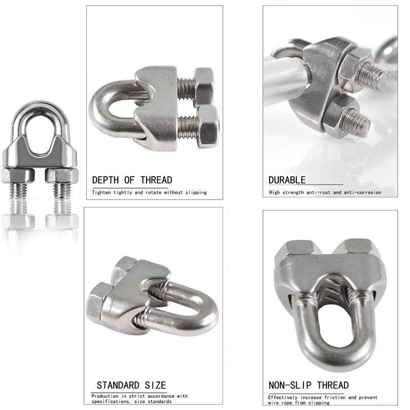 Bailinks 10 Pcs Wire Rope Clamp M4, 304 Stainless Steel