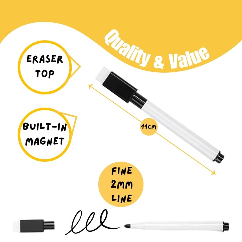 Kitastik 25 Dry Wipe Board Pens and Eraser Built-in White