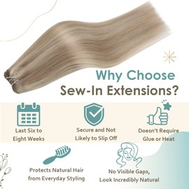 Full Shine Weft Hair Extensions Human Hair Bundles 12 Inch Real Human Hair Extensions 100 Grams Color 18 Ash Blonde Highlighted 613 Blonde