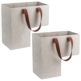 SAM AND MABEL Stair Baskets for Carpeted and Wooden Stairs – 16" L x 10" W x 16" H Staircase Basket with Handles, Collapsible Stairstep Storage Organizer for Home and Office Decor (Natural Beige)