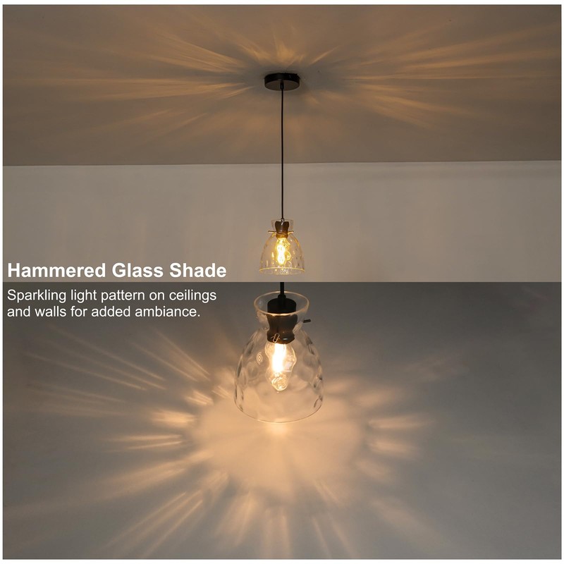 6" Mini Hammered Glass Black Pendant Lights Kitchen Island Lighting