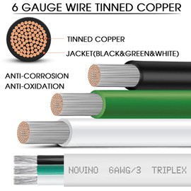6/3 Marine Wire 6 Gauge,6 AWG Marine Grade Wire,6/3 Triplex Tinned Copper Boat Cable,6 Gauge Oxygen-Free Copper Cable for Automotive RV Boat Speaker Solar Outdoor - 20ft
