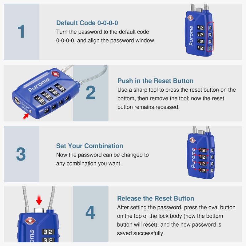 Puroma 2 Pack TSA Approved Luggage Locks, 4 Digit Combination