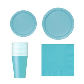 Trimming Shop 70pcs Disposable Party Tableware Set, 7" Round Plates 20pcs, 9" Plates 16pcs, 9oz Cups 14pcs, Napkins 20pcs for BBQs, Weddings, Birthday, Anniversary, Kids Party Supplies, Terrific Teal