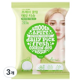 Arial Smooth & Pure Fresh Cooling Deo Emboss Tissue 20p, 3 pieces, 116g / 아리얼 스무스 앤 퓨어 프레쉬 쿨링 데오 엠보 티슈 20p, 3개, 116g