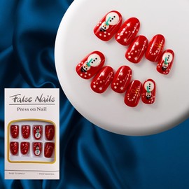 Christmas Press On Nails Short Fake Nails With Xmas Candy Snowman Red Christmas Nails Designs Holiday Press On Nails Christmas Press On Nails For Women Christmas Nails 24pcs