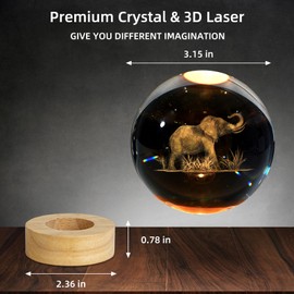 ZXBLAQ 3D Elephant Crystal Ball Night Light, Upgraded 3.15 Inch Glass Ball Lamp with 16 Color LED Wooden Base, Elephant Lamp Decor Birthday Holiday Christmas Elephant Gifts for Boys Girls Friends