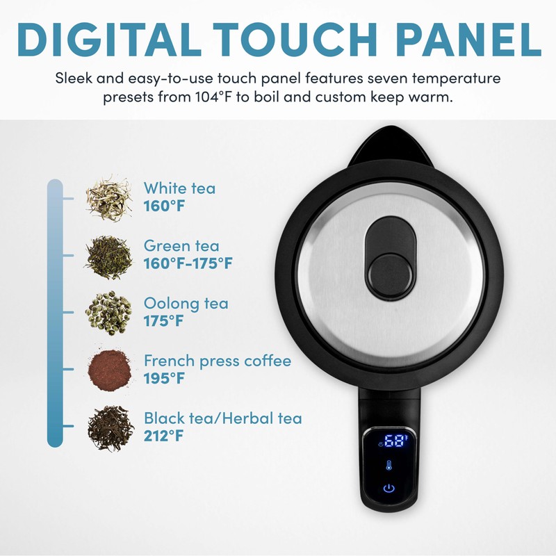 AROMA® Professional 1.7L / 7-Cup Digital Glass Water Kettle (AWK-170D)