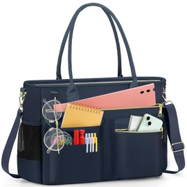 RAINSMORE Laptop Tote Bags for Women 15.6 inch Teacher Bag Large Nurse Utility Bag Computer Messenger Briefcase with Insulated Pocket for Work School Office Business University Dark Blue