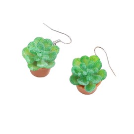 Lovely Cactus Succulent Potted Plant Dangle Earrings Botanical Floral Polymer Clay Cute Earrings for Women Jewelry-Succulent B