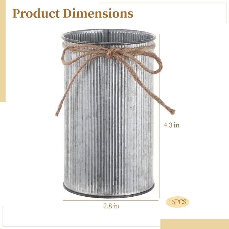 16 PCS Galvanized Flower Vases, 4.33in Rustic Galvanized Iron Vase