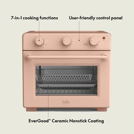 bella Air Fry Toaster Oven, 7 Preset Cooking Options, Dishwasher-Safe EverGood Coated Trays Included, 60-Minute Auto Shutoff w Audible Timer, Power Indicator Light, 1700 Watt, Blossom