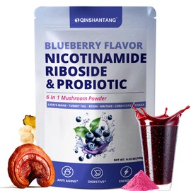 QIN SHAN TANG Blueberry Superfood Powder, Nicotinamide Riboside & Probiotics for Immune Support, Gut Health, 6 Mushrooms | Lion's Mane, Chaga, Reishi Extract | Vegan, Non-GMO, Gluten-Free, 6.35oz