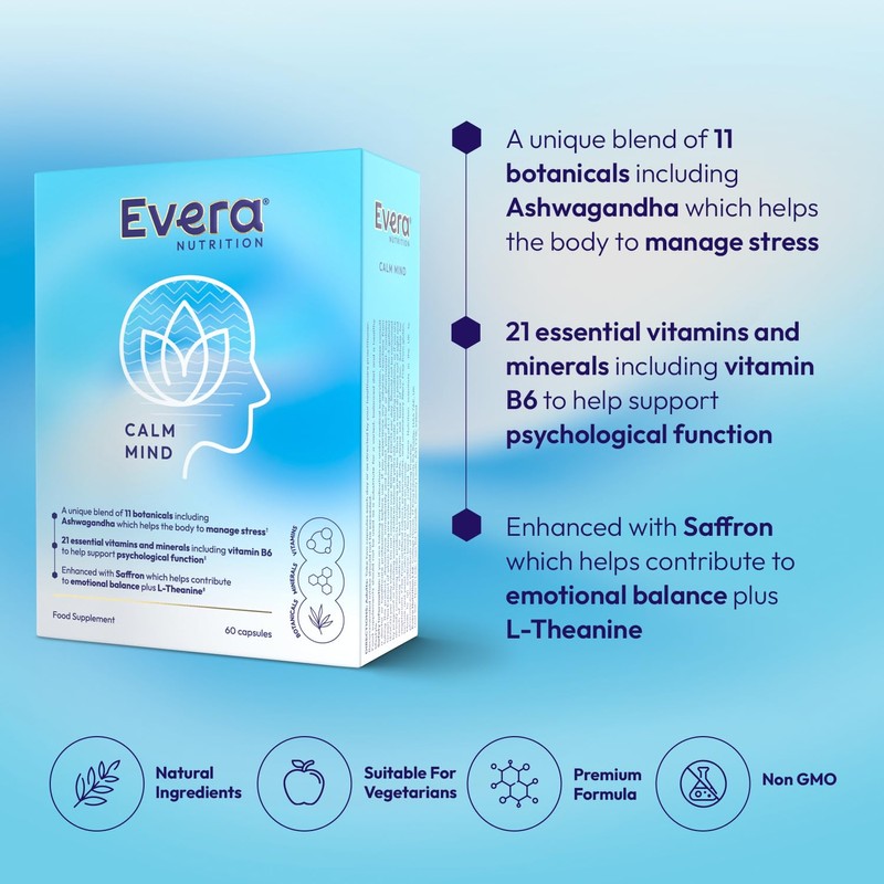 Evera Nutrition Calm Mind, 60 Capsules | Helps Manage Stress,