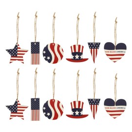 Alipis 12pcs Independence Day Hanging Ornaments - Patriotic Wood Signs for 4th of July, Memorial Day Tree Decorations, Multi-Color, 2.55 X 1.96 X 0.15 Inch, Ideal for Home, Party, Office Decor