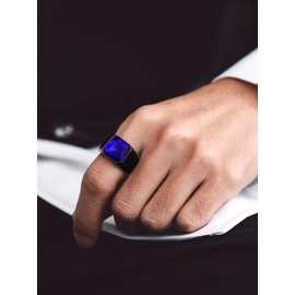 Bandmax Stainless Steel Black Signet Ring for Men Blue Topaz Ring Blue Gemstone Cubic Zirconia Band Ring Statement Ring Cocktail Ring Gift for Dad Husband