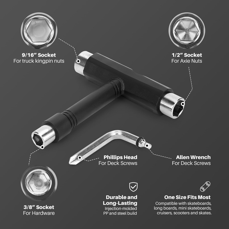 OAOJUBR Skate Wrench Tools, Multifunctional All-in-One Skateboard Wrench, 2-in-1 Portable