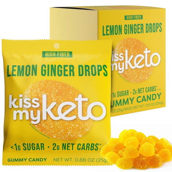 Kiss My Keto Gummies Candy – Low Carb Candy Lemon Ginger Drops, Keto Snack Pack – Healthy Candy Gummys – Vegan Candy, Keto Gummy Candy – Keto Candy Gummies (8-pack)