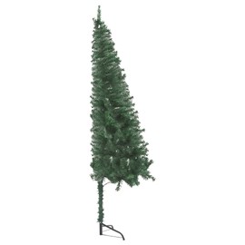 vidaXL Corner Artificial Christmas Tree with LEDs & Ball Set, Green PVC, 59.1" with Energy-Efficiency Lights & Steel Stand for Stability
