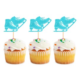 Keaziu - Paquete de 24 unidades de decoración para cupcakes de patinaje sobre hielo, deportes sobre hielo, decoración para cupcakes, patinaje para niños, niñas, feliz cumpleaños, suministros para decoración de fiesta, color azul, 2