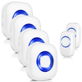 Wireless Doorbell Kit, PHYSEN 400m Waterproof Plug in Doorbell Cordless, 4 Receivers + 2 Push Button, Door Bell Chime Kit with 5 Level Volume & LED Flash, 58 Chimes, Easy Install at Home & Apartment