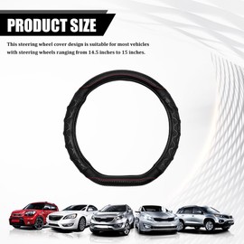 HQRNYP Car Steering Wheel Cover, D Shaped Steering Wheel Cover, 15 Inch Anti-Slip Leather Vehicle Protector with 3D Honeycomb, Car Interior Protective Guard Accessories for SUV Sedan Truck (Black)