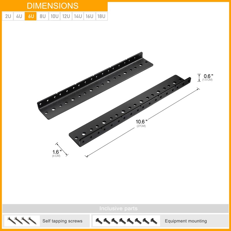 RIVECO 2 PCS 6U Rack Rails, Tapered Holes Rack Mount