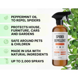 Kate's Home & Garden Spider Repellent Indoor. Peppermint Oil Spray for Bugs & Spider Spray for Indoor, Outdoors, Bedroom (16oz, Non Toxic Pesticide & Insecticide, Pet Safe)