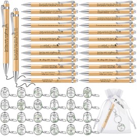Yeaqee Christian Gift Bible Verse Bamboo Pens Religious Inspirational Keychain Gift Bags with Cards Church Gifts Christian(24 Sets)