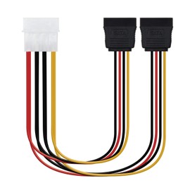 20cm SATA Power Cable with One 5.25 Male (Molex 4pin) and Two SATA/H Connectors Ideal for connecting hard drives and SSD drives with efficiency and security to a