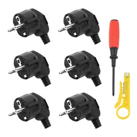 CHEVVY 16 A Schuko Plug, Pack of 6 Plugs, 250 V Protective Contact Plug with Strain Relief, Durable, Can Be Used for 8-10 mm Cable, Splash-proof and Durable, IP20, Black