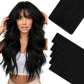HOTBANANA Invisi Edge Tape in Hair Extensions Human Hair, 20inch 50g 20pcs Jet Black Invisible Tape in Extensions Straight Seamless Real Remy Hair Injected