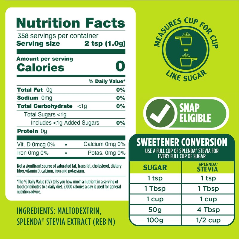 SPLENDA Stevia Zero Calorie Sweetener for Baking, Plant Based Sugar