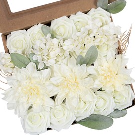 Odouzy Rose Artificial Flowers Realistic Fake Flowers with Stem for DIY Wedding Bridal Bouquets, Baby Shower, Floral Arrangement, Table Centerpieces, Home Decorations (Milky White)