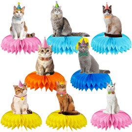 8Pcs Cat Honeycomb Centerpieces 3D Table Toppers Cat Birthday Decorations Paper Cats Party Supplies Cute Cat Lovely Pet Baby Shower Birthday Cat Party Decorations